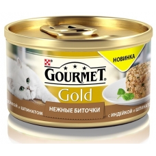 Корм для кошек Gourmet Gold нежные биточки, индейка со шпинатом, 85гр